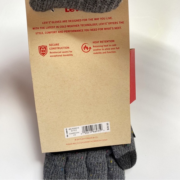 Levis Mens Knit Gloves Sz L Gray Max Warmth Easy Texting Tech Comfort Fit - Picture 9 of 10